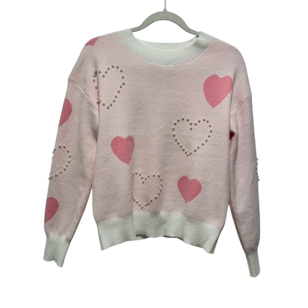 Nanette Lepore Women’s Pink Heart Pearl Beaded Sweater Size Small - Picture 4 of 5